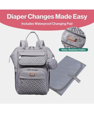 Babbleroo Multifunctional Diaper Bag Backpack - Large Baby Bag with Diaper Pad Stroller Belt & Pacifier Pocket - Gray - Buy Online on GoSupps.com