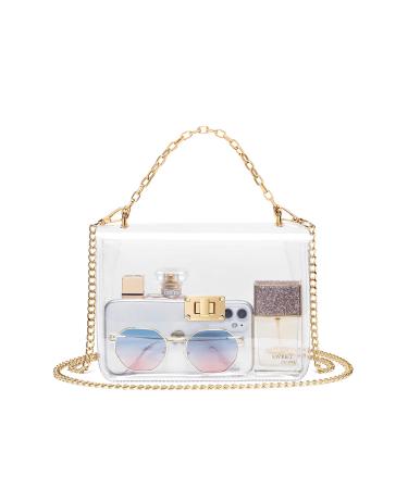 Marvolia Clear Bag Stadium Approved - Clear Purse Clear Crossbody Bag for Women Clear Clutch for Ladies Concert Sports Clear(golden Chain)