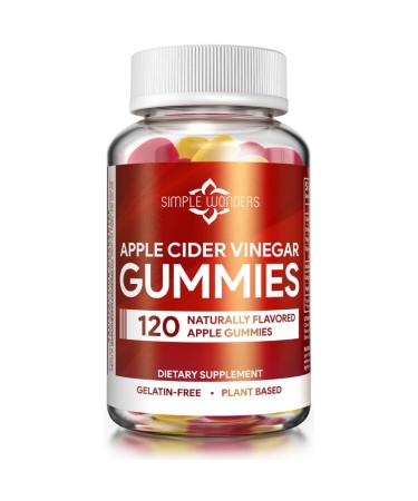 Apple Cider Vinegar Gummies with The Mother (120 ct) by Simple Wonders - ACV Gummies for Detox & Immune Support - Apple Cider Gummies with Black Carrot & Ginger Dry Extract - Non-GMO, Gluten-Free 120 Count (Pack of 1)