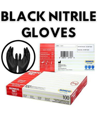 1 BOX MEDIUM | BLACK Nitrile Gloves by RONCO Premium Quality Disposable Gloves | Powder Free | Latex Free | Non-Sterile | Textured Gloves (100 Gloves Per Box) BLACK | 1 BOX MEDIUM - Buy Online on GoSupps.com