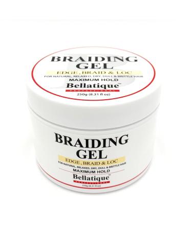 BELLATIQUE Professional Braiding Gel Maximum Hold Gel (8.31 Oz) for Natural  Relaxed  Dry  Dull  & Brittle Hair - No Flaking  No Whitening  Fast Drying  High Shine  Maximum Hold - Lasts Up to 48 Hrs 8.31 Ounce (Pack of 1...