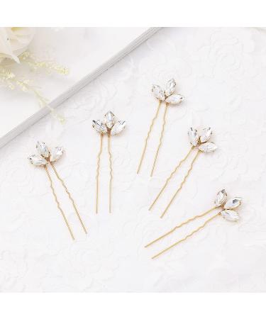 Kikmoya Wedding Hair Pins Set - 5 Rhinestone Crystal Bridal Clips for Brides & Bridesmaids (Gold) - Buy Online on GoSupps.com
