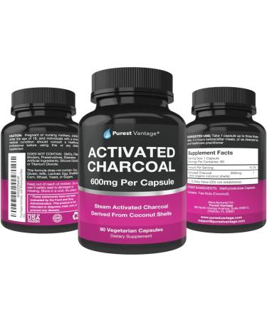 Pure Organic Activated Charcoal Capsules - 600mg | 90 Veggie Capsules for Gas, Bloating, Teeth Whitening & More - Buy Online on GoSupps.com