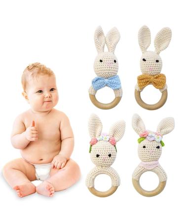 Buy Organic Baby Wooden Teether Crochet Bunny Rattle Pacifier Bracelet - Ideal for Teething Toddlers | International Shipping Available - Buy Online on GoSupps.com