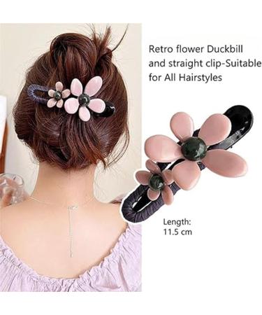 Retro Flower Duckbill Straight Clips Elegant Flower Flat Strong Hold Matte Claw Hair Clips Flower Flat Hair Clips Matte (3pc-F 11.5CM) 3pc-f 11.5CM - Buy Online on GoSupps.com