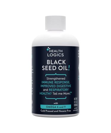 Health Logics Black Seed Oil | Rich Source of Omega 6 & Omega 9 | Pure Cold Pressed Black Cumin Seed Oil for Respiratory Digestive and Immune Health | 6 fl oz black seed oil 6 Fl Oz (Pack of 1)