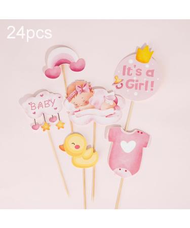 24 Pcs It's a Girl Cupcake Picks Cake Decoration for Pink or Blue It's a Girl Sweet Baby Gender Reveal Cupcake Picks Baby Shower Kids Girls Birthday Party Cake Decorations Supplies (Pink) - Buy Online on GoSupps.com