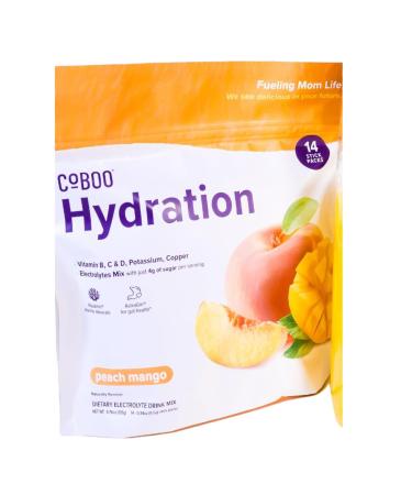 Hydration Mix for Moms - 20 Cal 4g Sugar Electrolytes Vitamins Marine Minerals Great Taste - 14 Sticks No Artificial Flavors or Colors Peach mango