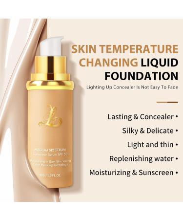 Foundation 4 In 1 Liquid Foundation Long Lasting Waterproof Spf 50+ & Longwearing & Waterproof Hydrating Color Changing Foundation Light Spectrum for Gym Sport (3PC) - Buy Online on GoSupps.com