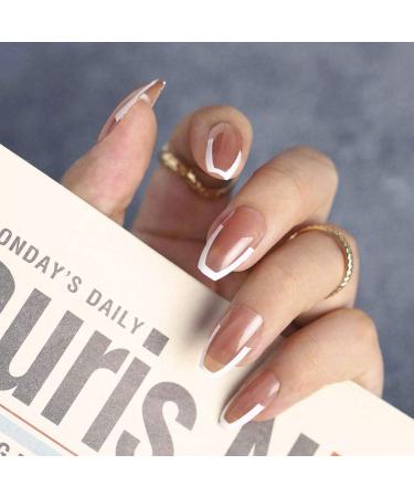 24PCS Shiny Medium Ballerina Press-On Nails - Full Cover French Nail Art for Women & Girls | Stylish White Edge Design - Buy Online on GoSupps.com