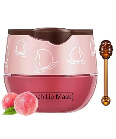TIRDET 1 PCS Bee Lip Balm Honey Pot, Exfoliating Peach Sleeping Lip Mask Overnight with Sticks, Prevention Dry Hydrating and Crack Scrubs