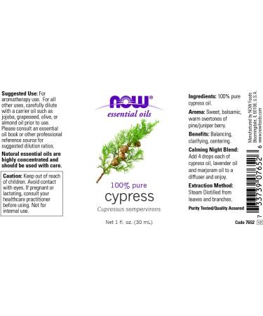 Now Foods Essential Oils Cypress 1 fl oz - Pure Natural Aromatherapy - Buy Online on GoSupps.com