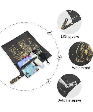 JUMBEAR Tribal Elephant Indain Vintage Black Wet Dry Bags Sets Waterproof Reusable Travel Beach Baby Cloth Diaper Wet Dry Bags Organizer with Two Zippered Pockets for Swimsuit and Gym 2PCS - Buy Online on GoSupps.com