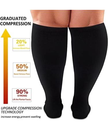 Cheeroyal Plus Size Compression Stockings for Men & Women - 20-30mmHG Wide Calf Knee Socks for Ultimate Support | Black 3XL - Buy Online on GoSupps.com