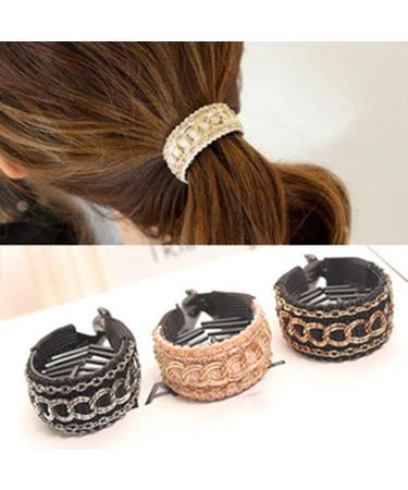 3Pcs Korean Style stripe Bow Hair Claw Elegant Solid Cloth Ties Banana Hair Crab Clips Ponytail Hold For Women and Girls (A)