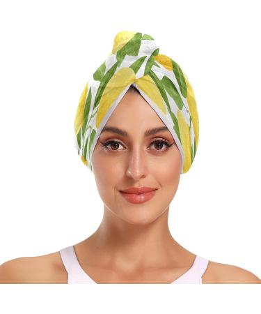 Watercolor Lemons Dry Hair Cap & Quick Drying Towel Set - Super Absorbent Soft Comfortable | 2 Piece Button Headband - Buy Online on GoSupps.com