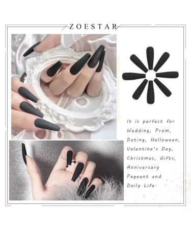 Zoestar Extra Long Ballerina Matte Black Press On Nails | 24pcs Acrylic Fake Nails for Women & Girls - International Shipping Available - Buy Online on GoSupps.com