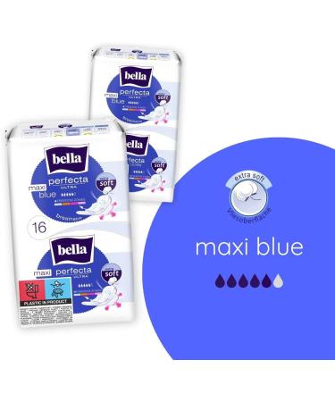 Bella Perfecta Ultra Maxi Blue Long Sanitary Pads with Wings - Extra Soft 7-Pack (112 Pieces) for Ultimate Comfort & Protection - Buy Online on GoSupps.com