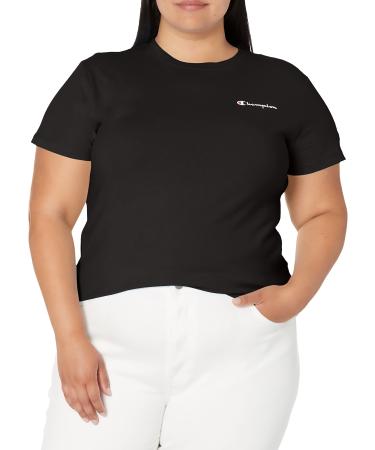 Champion Women's T-Shirt, Classic Cotton-Blend T-Shirt, Crewneck Tee, Jersey T-Shirt, Script Logo Medium Black Small Script