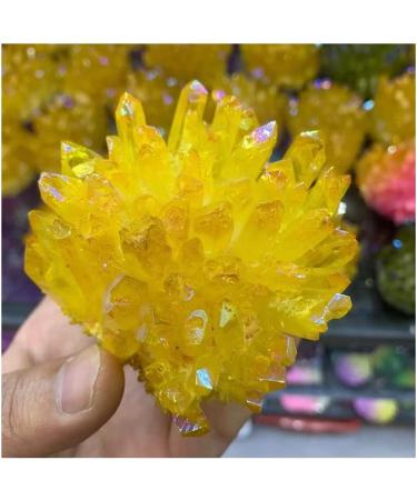 Natural Crystal Cluster Electroplated Yellow Crystal Cluster Reiki Stone Crystal Tip House Decorative Specimens Cr Full of Texture 1pc - Buy Online on GoSupps.com