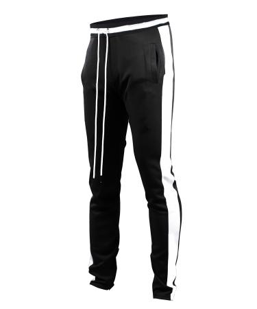 Screenshotbrand Mens Hip Hop Premium Slim Fit Track Pants - Athletic Jogger Bottom with Side Taping Large S41700-black