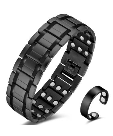 Cigmag Magnetic Bracelet Men Ultra Strength Magnet Titanium Steel Three Row with Adjustable Tool & Gift Box(Black)