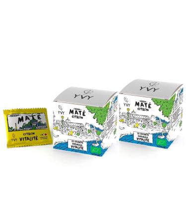 YVY YVY MAT Organic Lemon Yerba Mate | Convenient 15 Natural Mate Tea Bags | Organic Unsmoked Stemless Dust-Free Mate