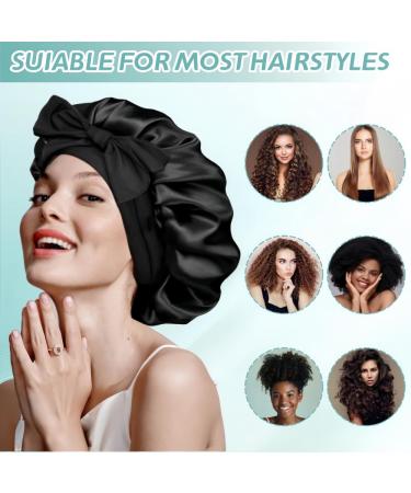 Satin Bonnet for Sleeping | Adjustable Silk Bonnet for Curly Hair | Large Black Hair Bonnet for Women - International Shipping - Buy Online on GoSupps.com