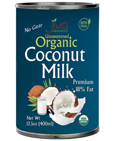 Organic Coconut Milk 13.5 Ounce (Pack of 12) Premium - Unsweetened, FULL 18% Fat, Vegan, Paleo, No Guar Gum, BPA Free, Keto Friendly - by Jiva Organics