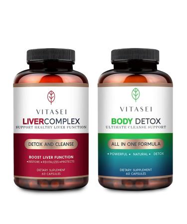 VITASEI Liver Cleanse Detox & Repair Liver Complex Capsules (60 Capsules) + Body Detox Capsules (60 Capsules) - Detox Dietary Supplement for Women & Men