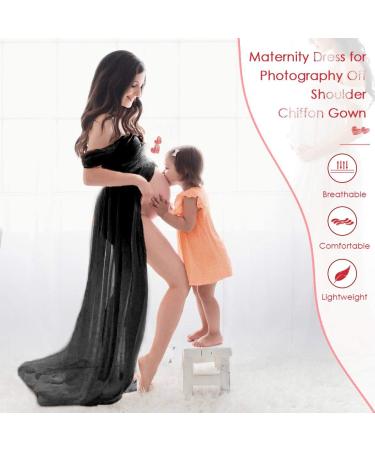 FEOYA Maxi Maternity Dress - Chiffon Lace Strapless Gown for Pregnant Women - Black - Perfect for Photography - Full Length with Split Front - Buy Online on GoSupps.com