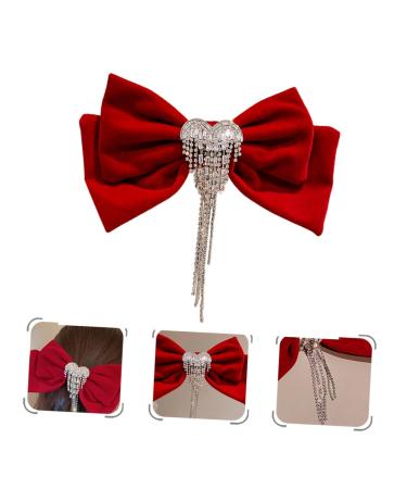 Angoily Tassel Hair Clip Girl Hair Accessories Velvet Hair Bow Girl Bows for Hair Clips for Women Hair Bow Clip Bowknot Barrette Silky Hair Clip Red Pearlescent Alloy Miss Set