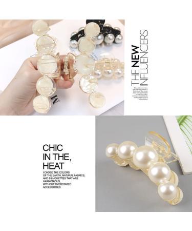 Elegant Geometric Pearl Hair Claw for Women and Girls | Non-Slip White Acetate Hair Clip for Thick and Thin Hair | Rhinestone Detailing - Buy Online on GoSupps.com