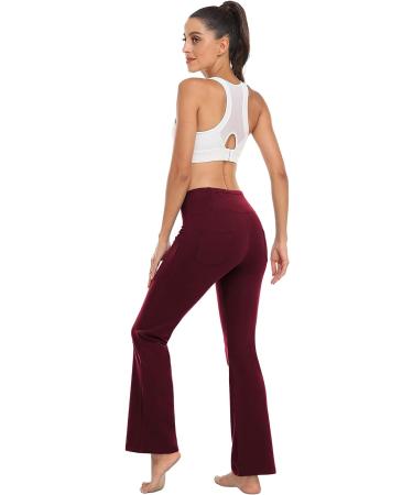 High Waist Bootcut Yoga Pants with Pockets - Burgundy, Small - Buy Online on GoSupps.com