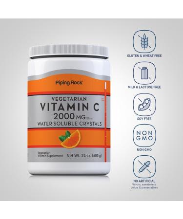 Piping Rock Vitamin C Powder | 24 oz | 2000mg | Water Soluble Crystals | as Ascorbic Acid | Vegetarian Non-GMO Gluten Free Supplement - Buy Online on GoSupps.com