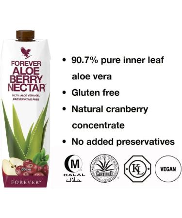 Forever Living Aloe Berry Nectar 1000ml - Cranberry-Apple Flavored, 90.7% Pure Inner Leaf Aloe Vera Gel | Gluten-Free & Preservative-Free - Buy Online on GoSupps.com