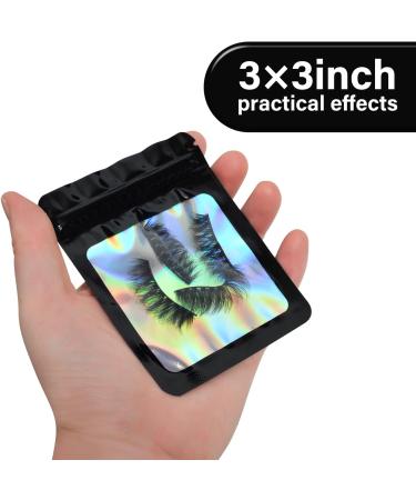 100-Pack Black 3x3 Inch Holographic Smell Proof Mylar Bags - Resealable Zip Seal Pouch for Small Business, Food, Jewelry, Candy - Clear Window Packaging - Buy Online on GoSupps.com