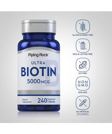 Piping Rock Biotin 5000mcg | 240 Tablets | Beauty Vitamin Supplement | Vegetarian Non-GMO Gluten Free - Buy Online on GoSupps.com