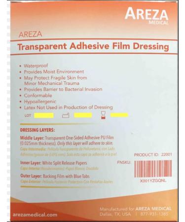 Areza Medical Transparent Waterproof Adhesive Film Dressing 2 3/8 X 2 3/4 - 100 Count Box - Buy Online on GoSupps.com