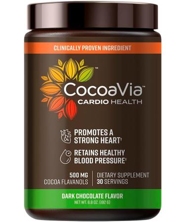 CocoaVia Cardio Health Cocoa Powder, 30 Servings, 500mg Cocoa Flavanols, Support Heart Health, Boost Nitric Oxide, Improve Circulation, Energy, Preworkout, Vegan, Dark Chocolate Cacao 6.8 Ounce (Pack of 1)