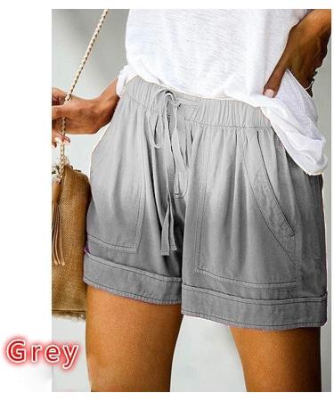 Hessimy Women's Casual Summer Shorts | Elastic Waist Comfy Beach Shorts 4X-Large | Drawstring Q-grey - Buy Online on GoSupps.com