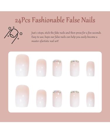 EONFAVE 24 Pcs French False Nails - White Square Stick on Nails with Glue - Short Acrylic Full Cover Press on Nails for Women and Girls - Buy Online on GoSupps.com
