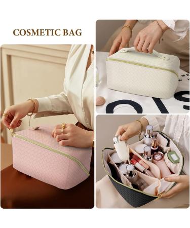 Aucuu Large Capacity Travel Cosmetic Bag - Waterproof PU Leather Makeup Bag for Women Girls with Handle - Portable Organizer (White) - Buy Online on GoSupps.com