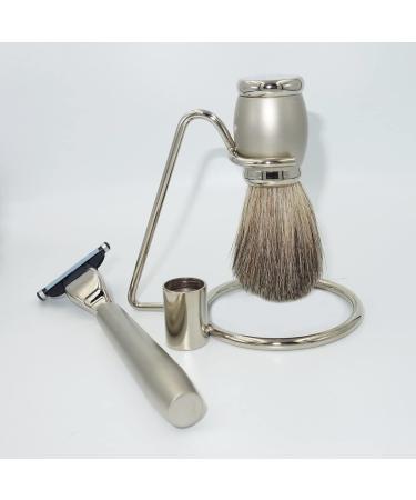 HRTC Men's Shaving Brushes & 3-Layer Razor Holder - Premium Travel Set with Pure Roof Hair Nodes 11x13.5cm Silver - Buy Online on GoSupps.com