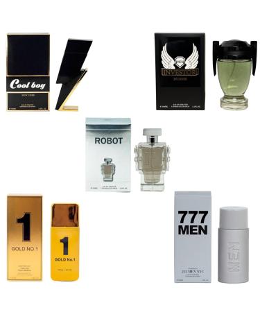 Cologne for Men (3.4oz/100ml x 5Pcs) Eau de toilette (Impression of Badboy Phantom Invictus Victory 1 Millionaire 2112 Nyc) Pack of 5pcs