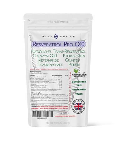 Resveratrol Pro Q10 anti-aging formula-Trans-Reseratrol Coenzyme Q10 Pterostilben pine bark green tea grape skin piperine-dosed dosage (120 capsules-bags)