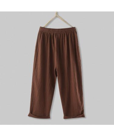 Gufesf Women's Plus Size Linen Capris Pants Coffee - Small | Wide Leg Summer Crop Pants with Pockets - Buy Online on GoSupps.com