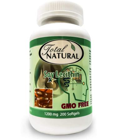 Soy Lecithin 1200mg 200 Softgels 1 Bottle by Total Natural, Brain and Heart Health, Regulate Cholesterol Levels, Liver and Kidney Supplement Support