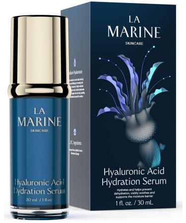 Hyaluronic Acid Serum for Face - Anti-Aging Hydrating Facial Serum for Fine Lines  Wrinkles  Plump and Repair Dry Skin - Deep Penetrating  Soothing & Moisturizing - by LaMarine Skincare  1 fl oz