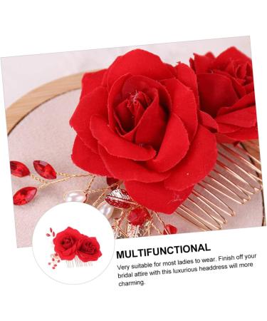 Angoily Flower Hair Comb Flower Hair Clip Flower Hair Accessories Garlands for Decor Floral Hair Clips for Women Bridal Hair Clip Tiara Rose Red Wedding Rhinestones Bride - Buy Online on GoSupps.com